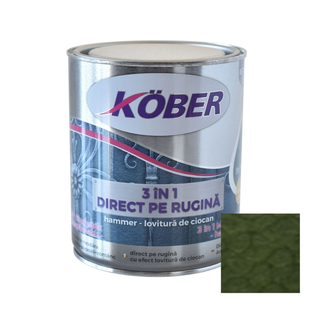 [e81505-c0.75l] Vopsea alchidica pentru metal Kober Hammer, efect lovitura de ciocan, interior / exterior, verde luminos E81505, 0.75 L
