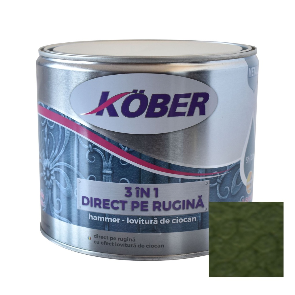 Vopsea alchidica pentru metal Hammer, efect lovitura de ciocan, interior/exterior, verde luminos E81505, 2.5l Kober
