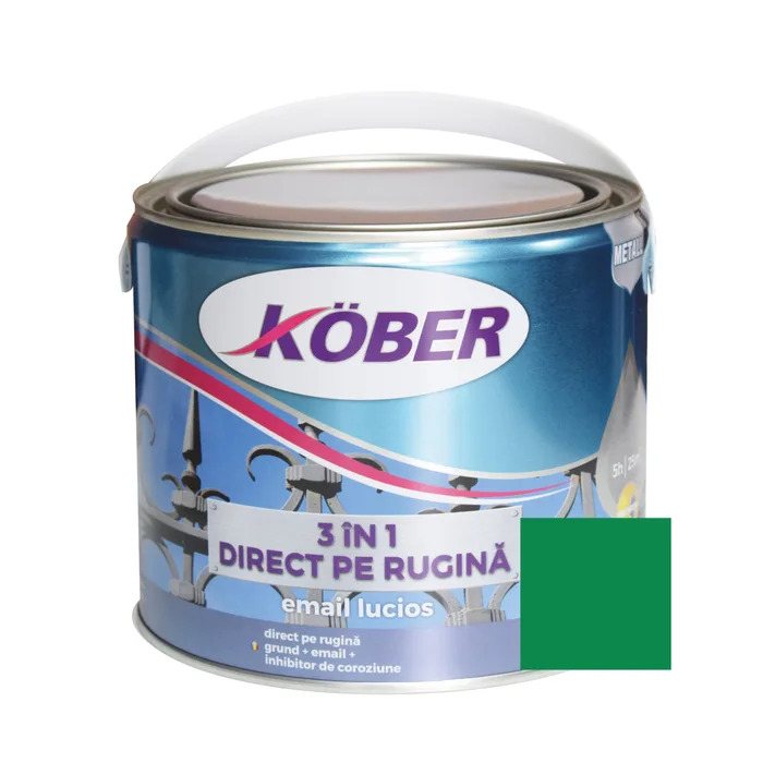 Vopsea alchidica pentru metal Kober 3 in 1, interior / exterior, verde luminos, 2.5 L