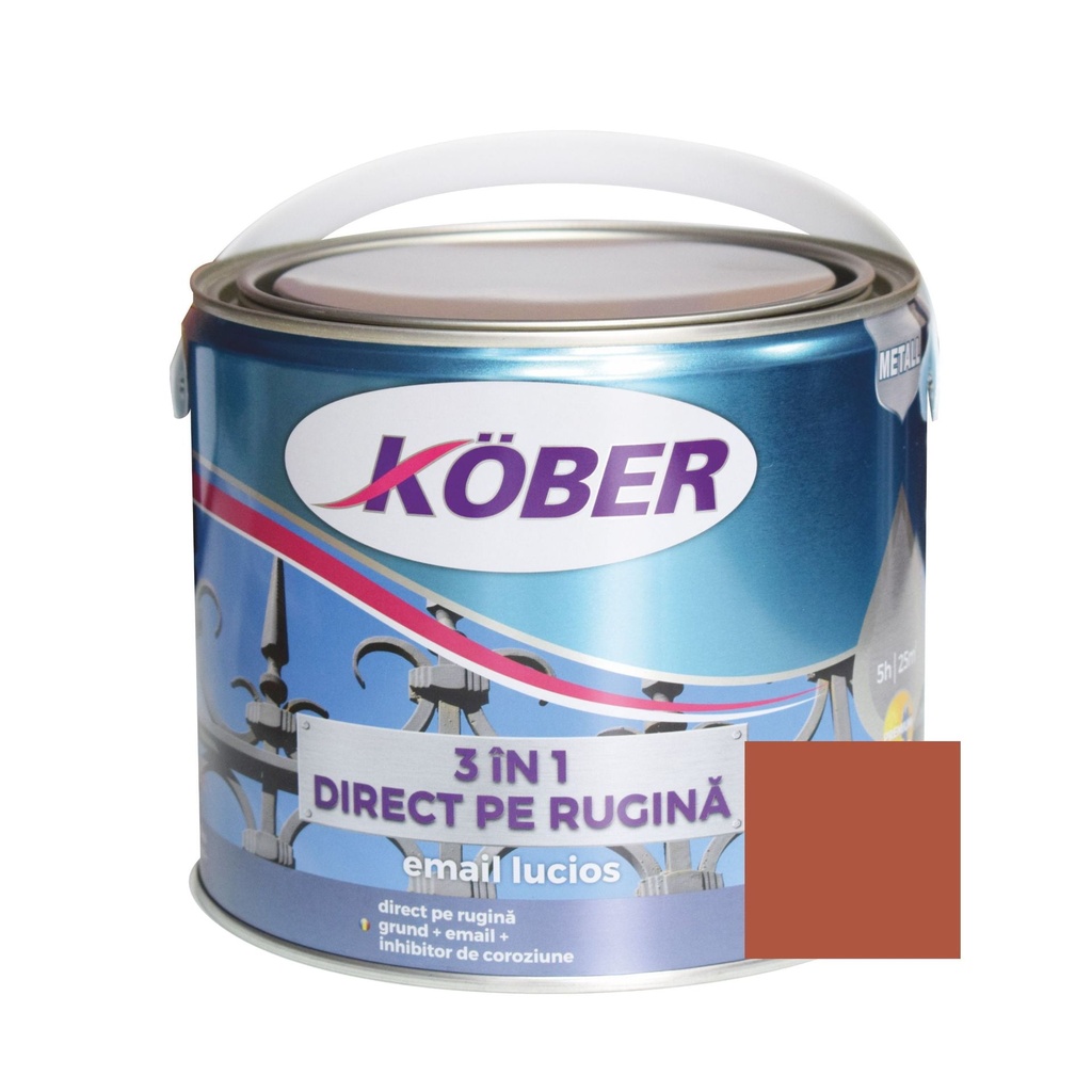 [e81750l-c2,5l] Vopsea alchidica pentru metal Kober 3 in 1, interior / exterior, maro