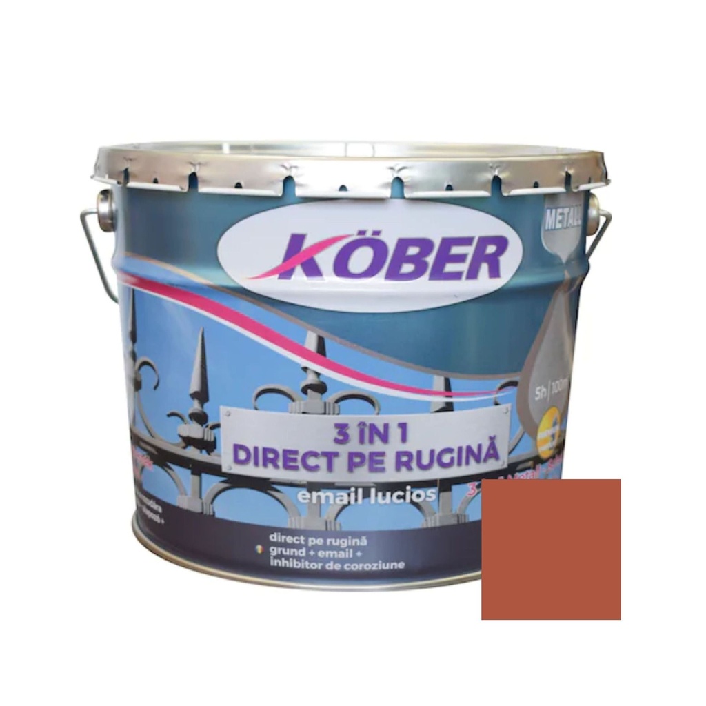 Vopsea alchidica pentru metal 3 in 1, interior/exterior, maro, 10l Kober