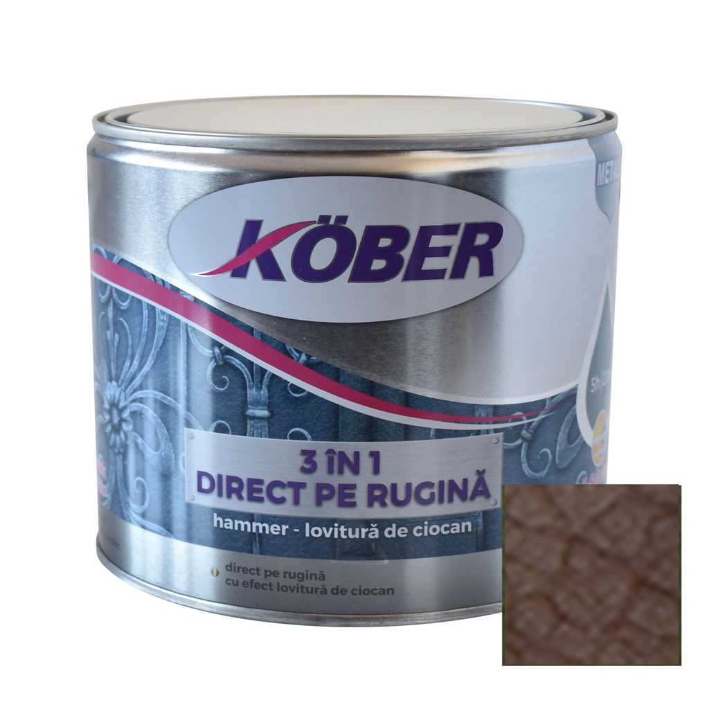 Vopsea alchidica pentru metal Hammer, efect lovitura de ciocan, interior/exterior, brun E81785, 2.5l Kober