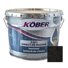 Vopsea alchidica pentru metal Hammer, efect lovitura de ciocan, interior/exterior, negru E81900, 10l Kober