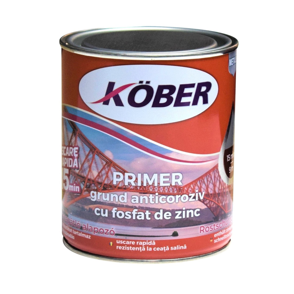 Grund pentru metal, cu zinc, Kober Primer, interior / exterior, gri, 0.75 L