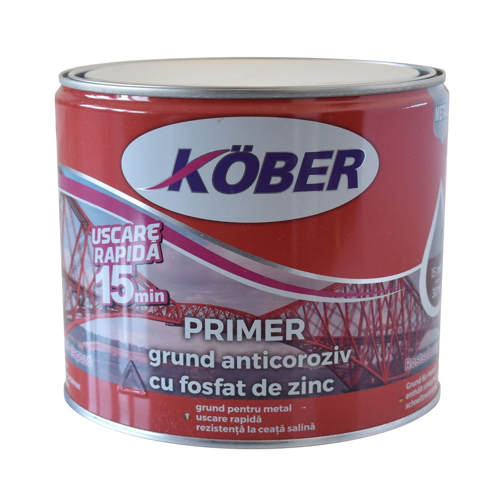 Grund pentru metal, cu zinc, Kober Primer, interior / exterior, gri, 2.5 L