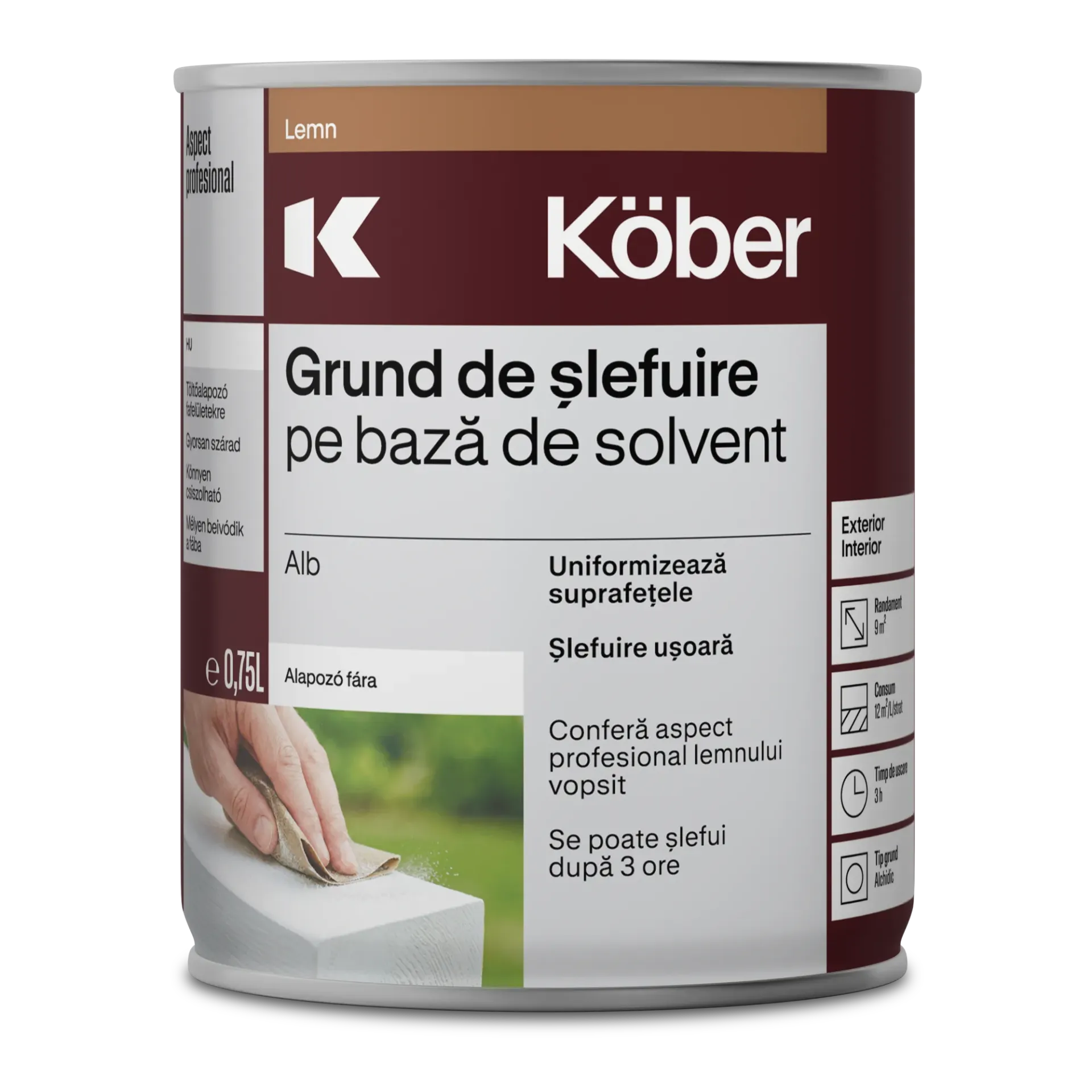 [g53101-c0.75l] Grund pentru lemn cu slefuire rapida, alb, 0.75l Kober