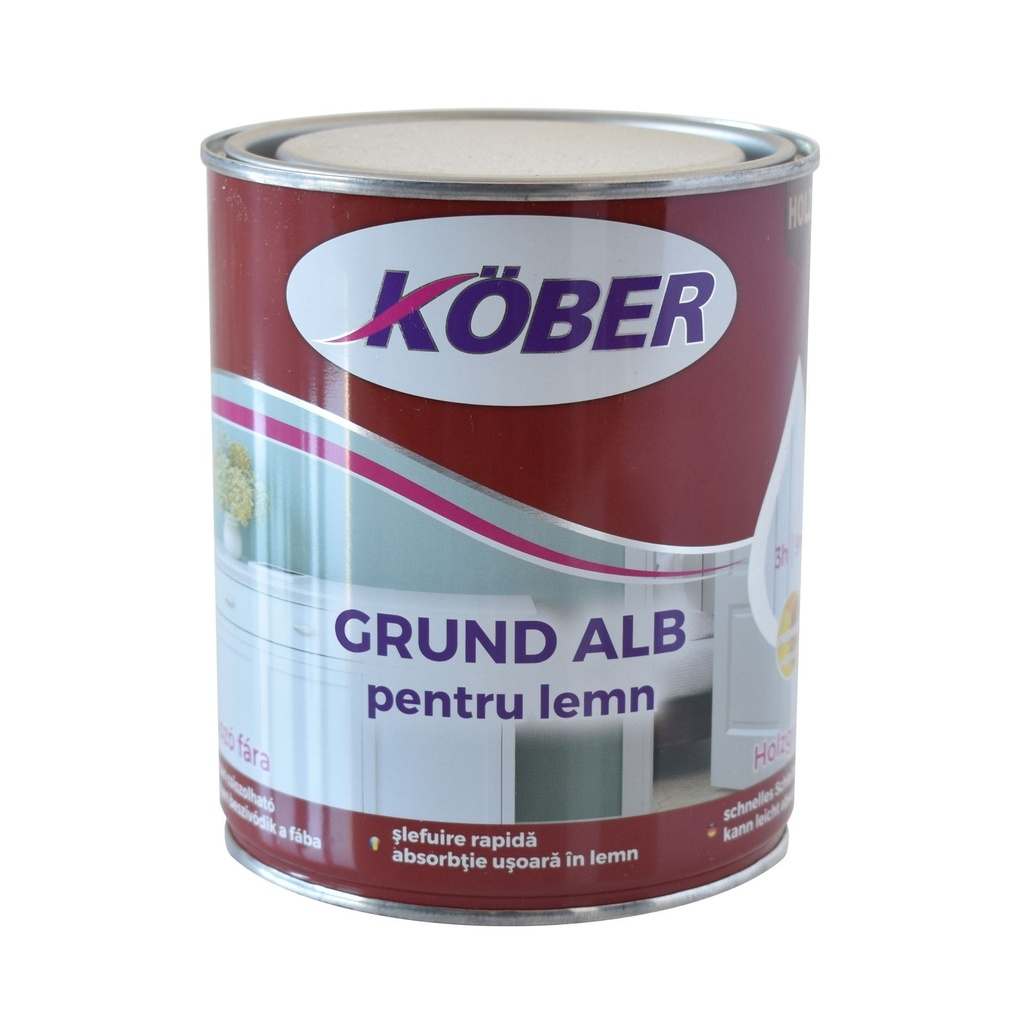 Grund pentru lemn cu slefuire rapida, alb, 0.75l Kober