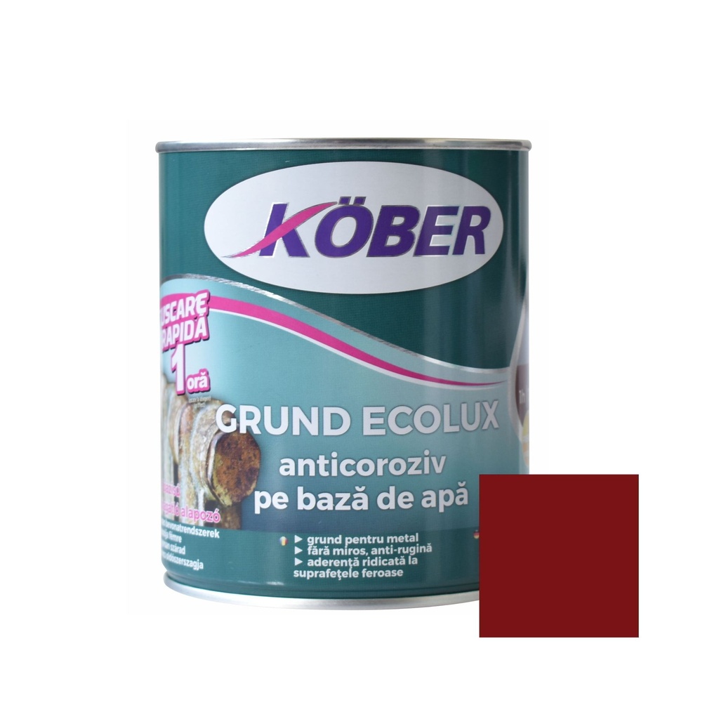 Grund anticoroziv pentru metal Ecolux, interior / exterior, rosu, 0.6 L