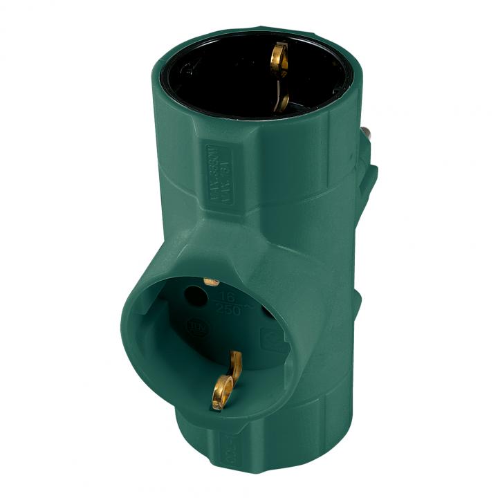 Distribuitor tip T, 3 socluri cu protectie, verde Somogyi