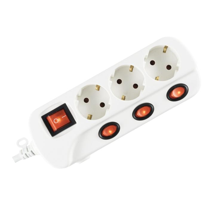 [NVK 03K-3/WH/1,5] Prelungitor 3 socluri cu buton individual, 3 m, alb Somogyi