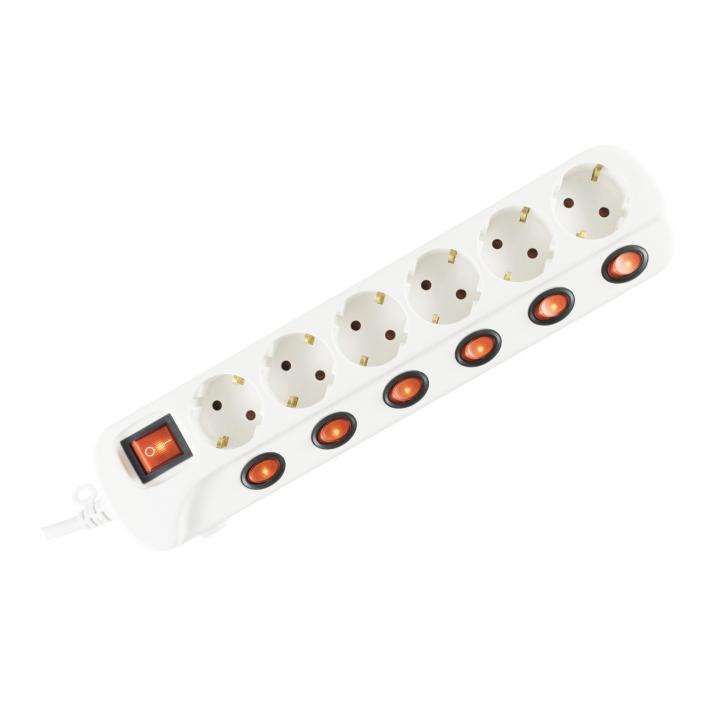 Prelungitor 6 socluri cu buton individual, 3 m, alb Somogyi