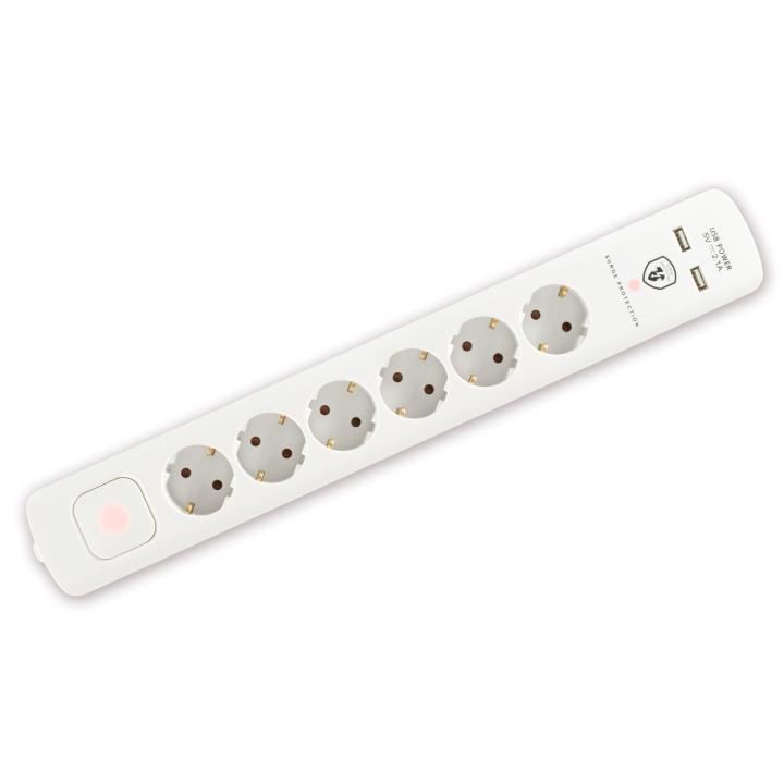 Prelungitor cu protecţie la supratensiune, 6 prize, USB Somogyi