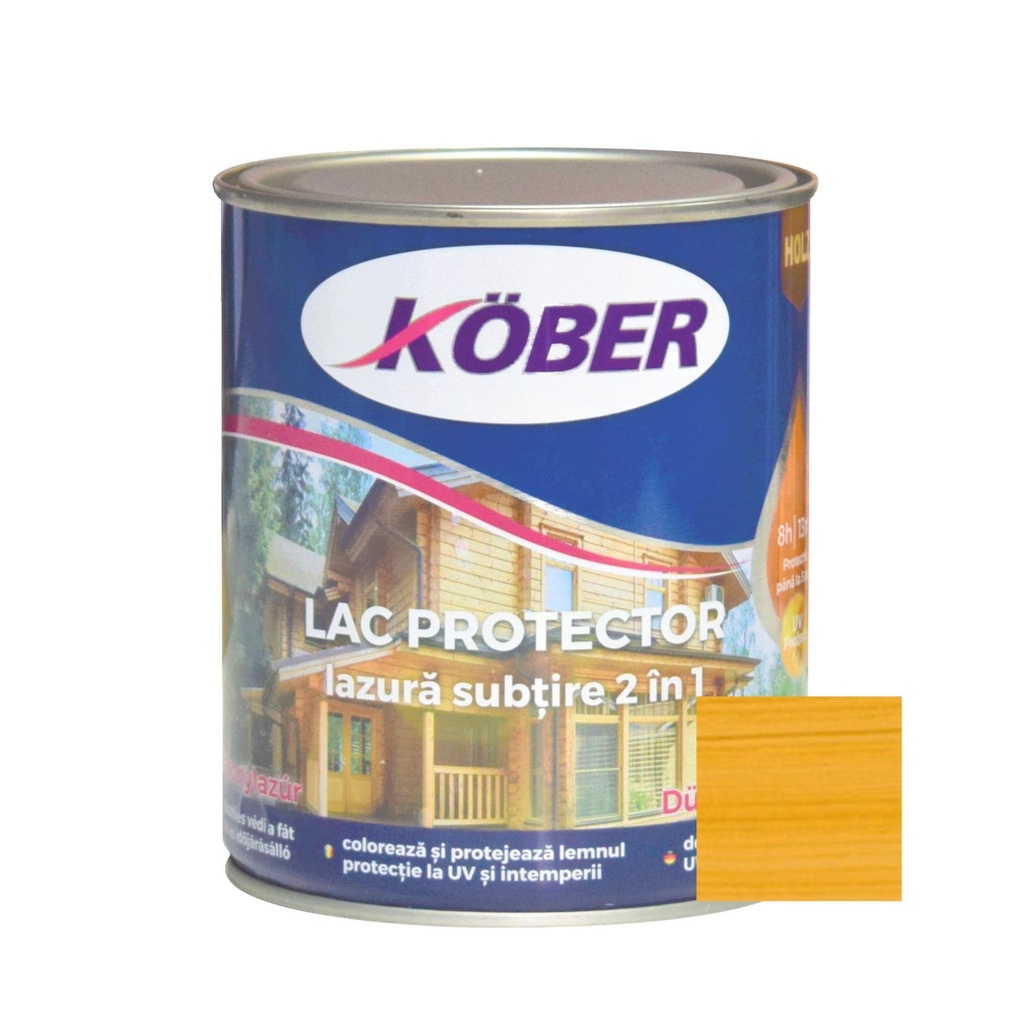 Lac-lazura subtire 2 in 1 pentru lemn, Kober, pin, interior-exterior, 0.75 L