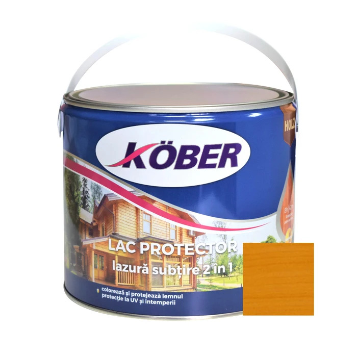 Lac / lazura subtire 2 in 1 pentru lemn, Kober, stejar, interior / exterior, 2.5 L
