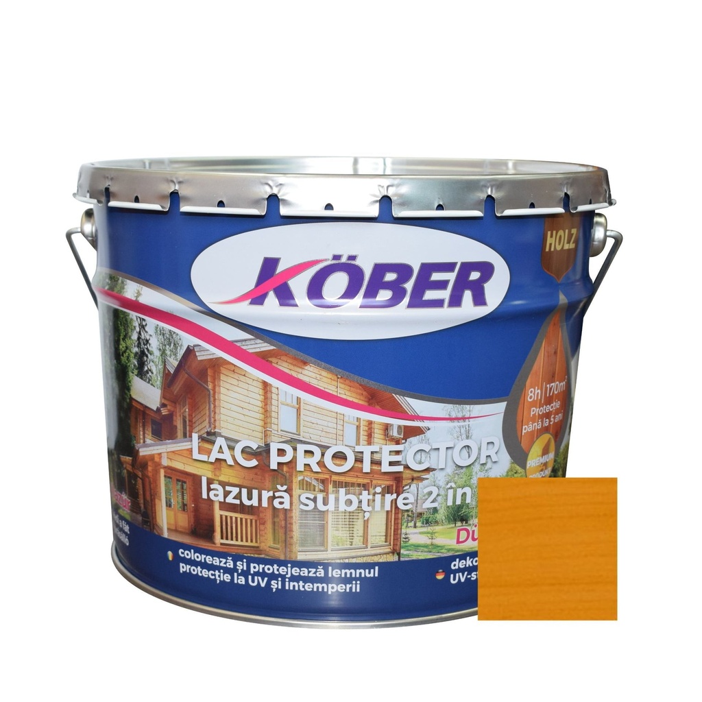 Lac-lazura subtire 2 in 1 pentru lemn, Kober, stejar, interior-exterior, 10 L