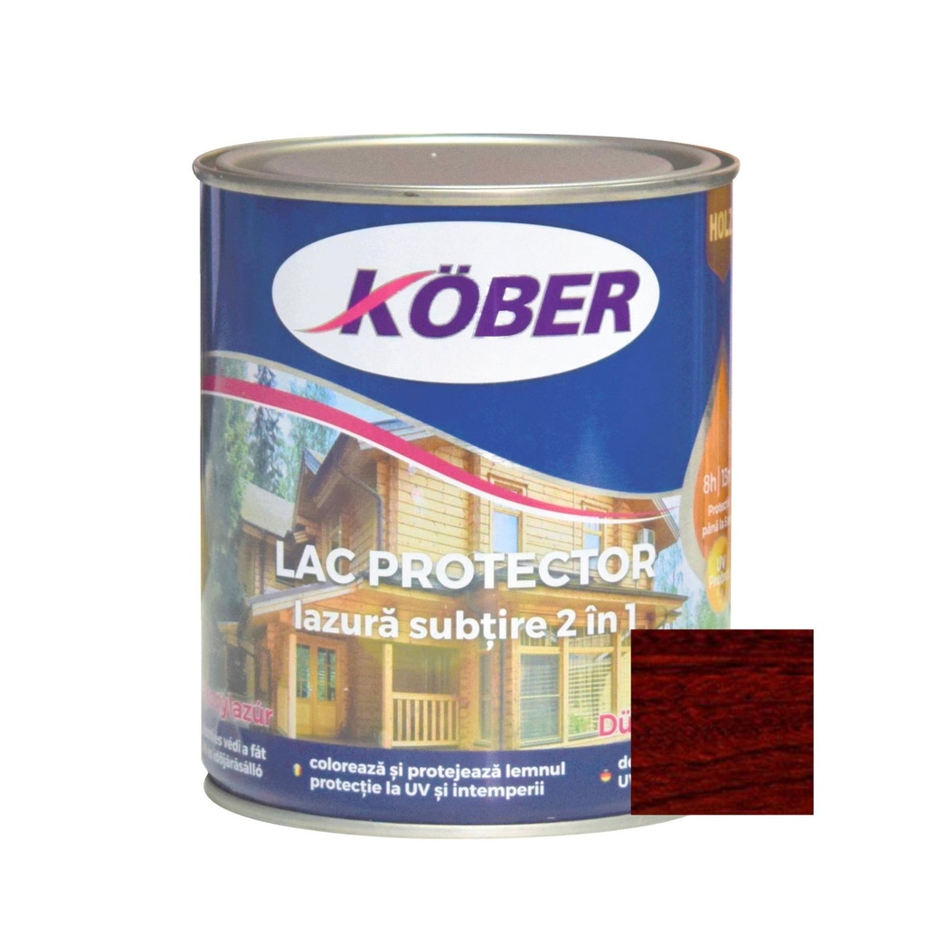 [ig5173-c0.75l] Lac-lazura subtire 2 in 1 pentru lemn, Kober, mahon, interior-exterior, 0.75 L