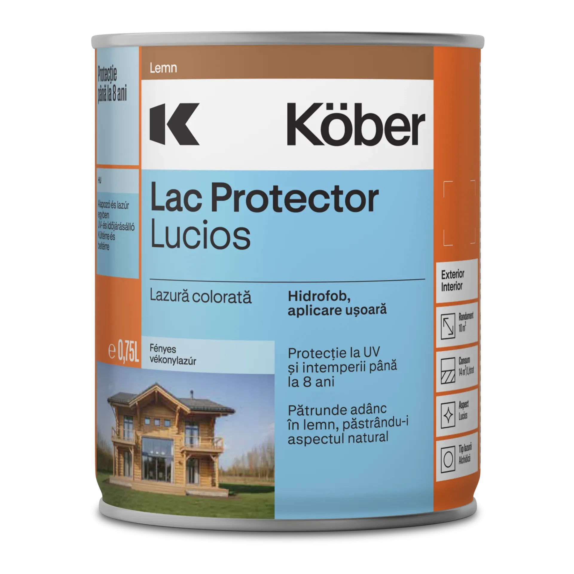 Lac protector lucios pentru lemn, interior/exterior, mahon, 0.75l Kober