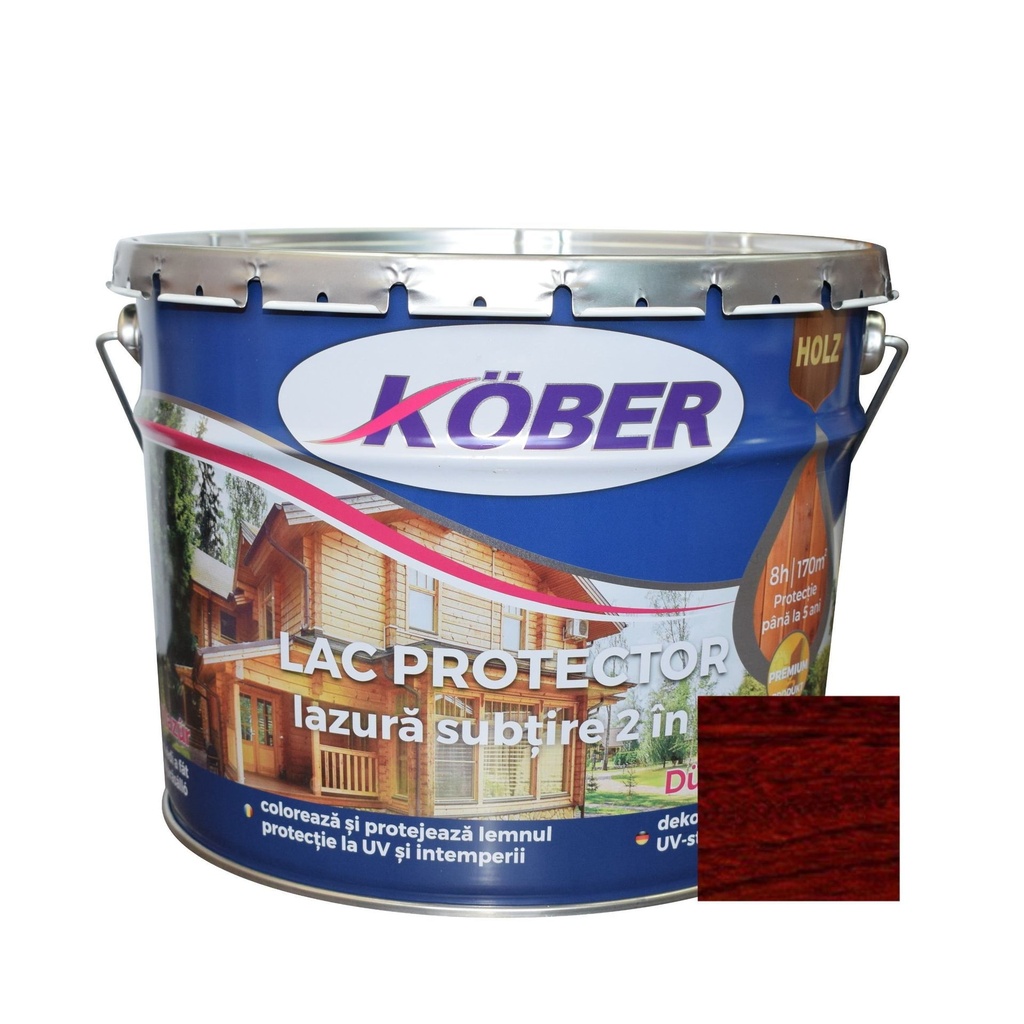 Lac-lazura subtire 2 in 1 pentru lemn, Kober, mahon, interior-exterior, 10 L