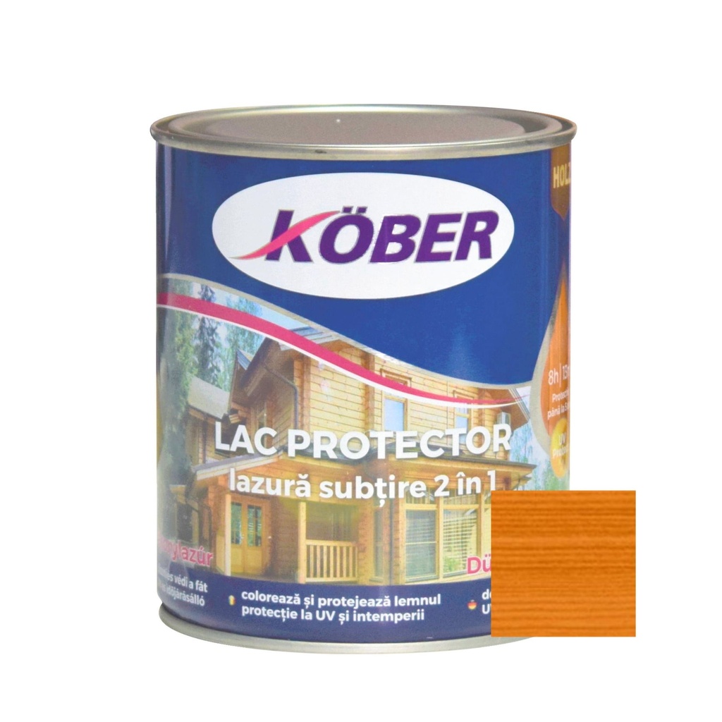 Lac/lazura subtire 2 in 1 pentru lemn, teak, interior/exterior, 0.75l Kober