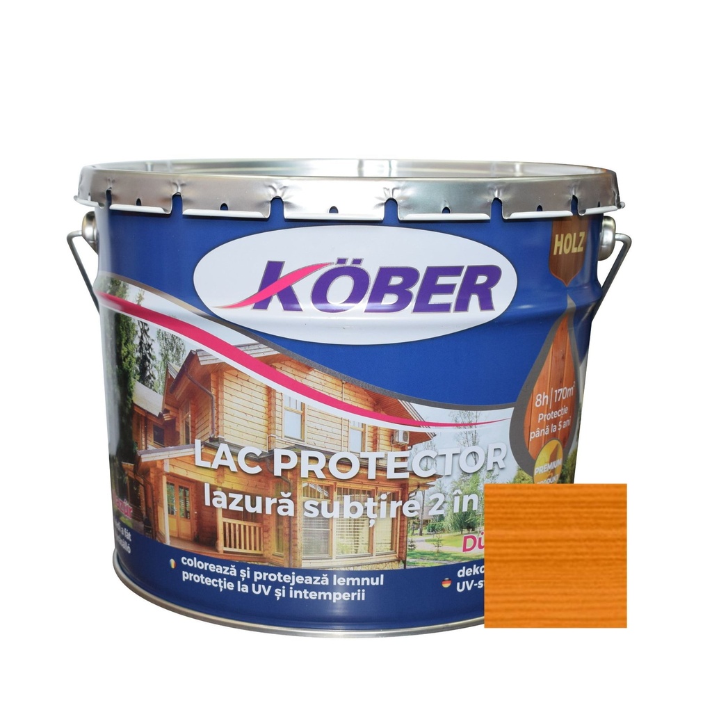 Lac/lazura subtire 2 in 1 pentru lemn, teak, interior/exterior, 10l Kober