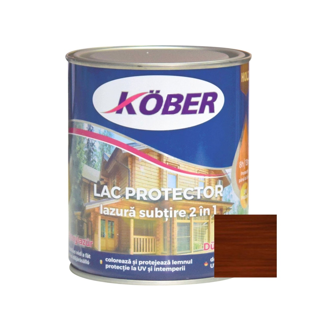 [ig5181-c0.75l] Lac-lazura subtire 2 in 1 pentru lemn, Kober, palisandru, interior-exterior, 0.75 L