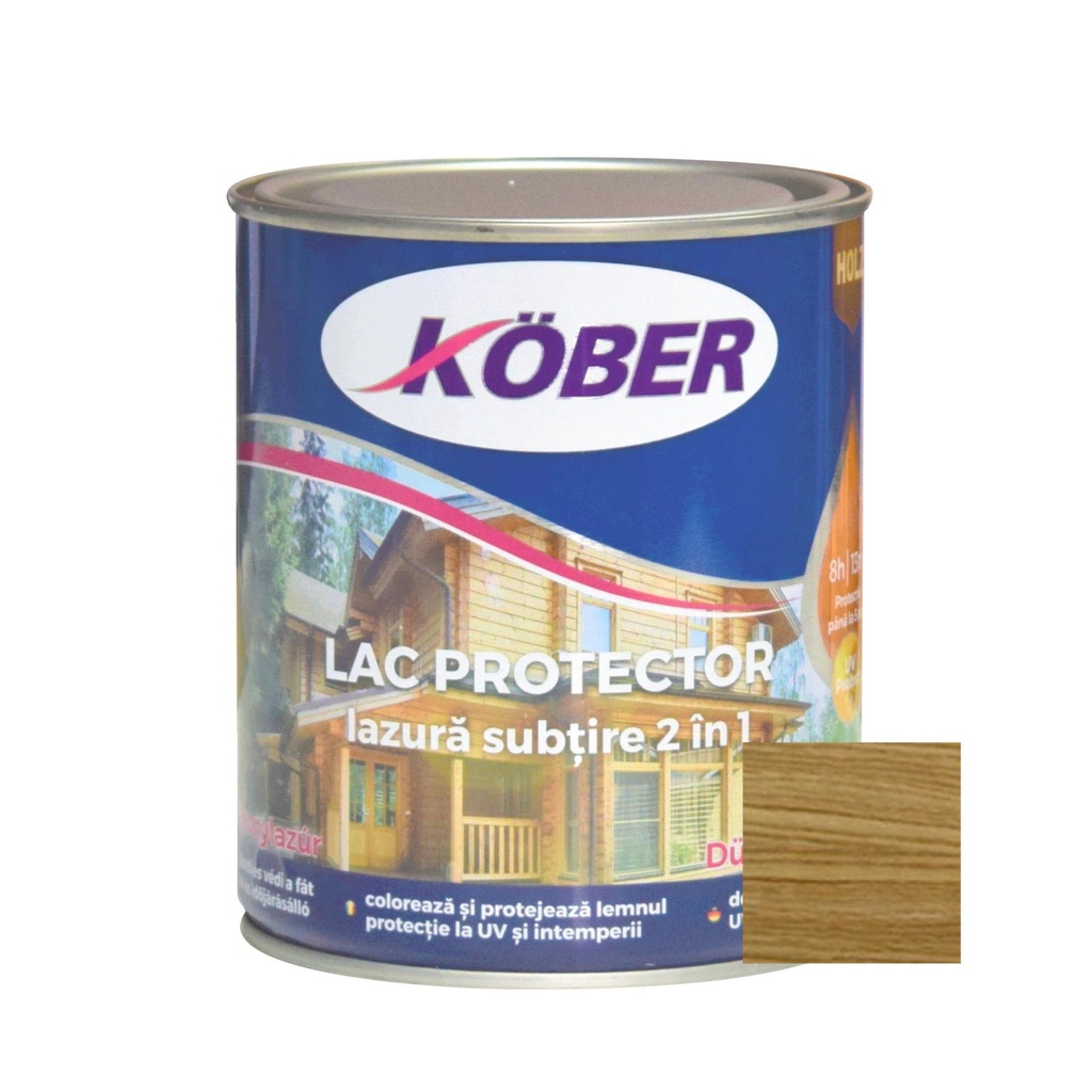 [ig5188-c0.75l] Lac-lazura subtire 2 in 1 pentru lemn, Kober, stejar inchis, interior-exterior, 0.75 L