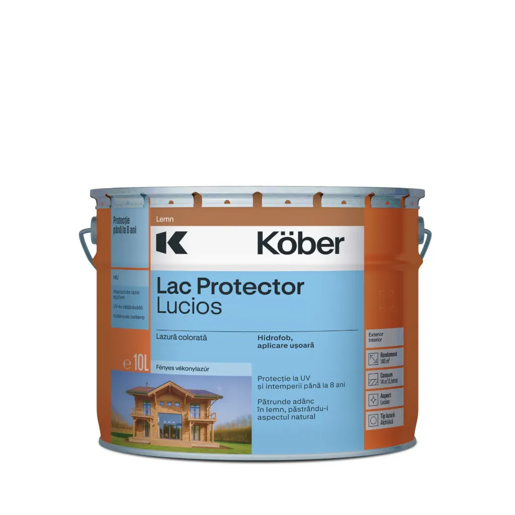 Lac protector lucios pentru lemn, interior/exterior, stejar inchis, 10l Kober