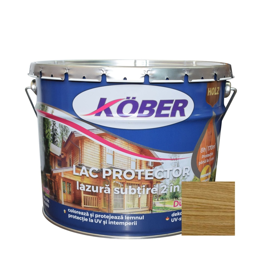 Lac/lazura subtire 2 in 1 pentru lemn, stejar inchis, interior/exterior, 10l Kober