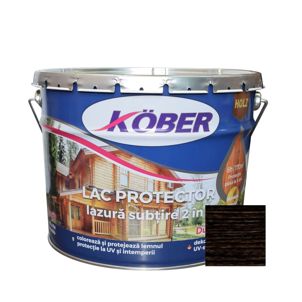 Lac/lazura subtire 2 in 1 pentru lemn, wenge, interior/exterior, 10l Kober