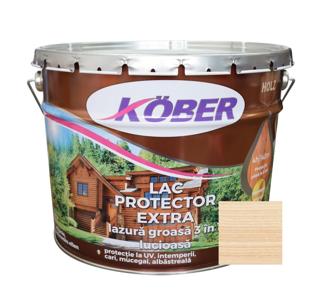 Lac-lazura groasa pentru lemn, Kober Extra 3 in 1, incolor, interior-exterior, 10L