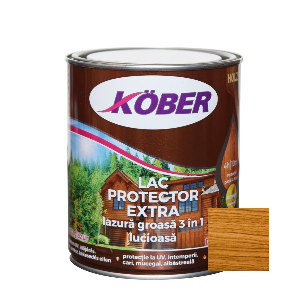 Lac-lazura groasa pentru lemn, Kober Extra 3 in 1, salcam, interior-exterior, 0.75 L