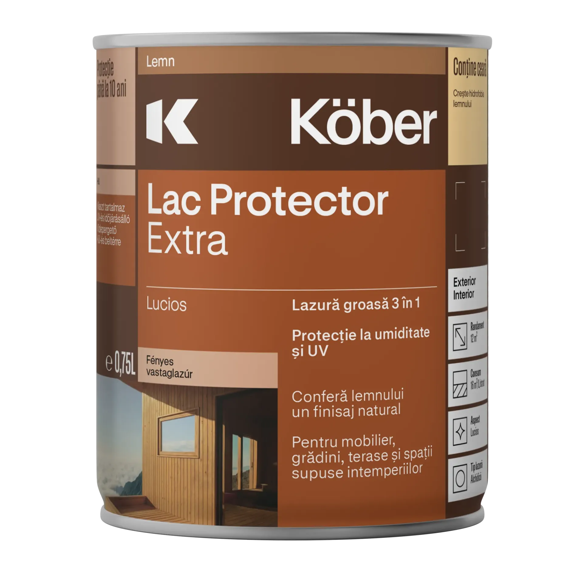 Lac protector extra 3in1, interior/exterior, stejar, 0.75l Kober