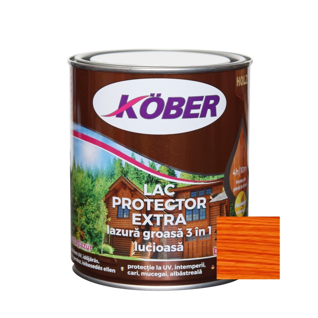 Lac-lazura groasa pentru lemn, Kober Extra 3 in 1, cires, interior-exterior, 0.75 L