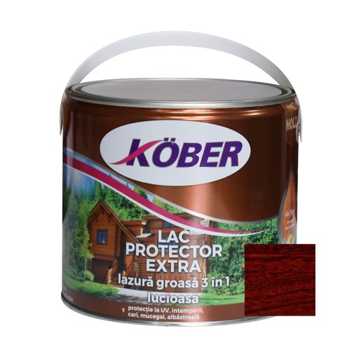 [ig5273-c2.5l] Lac-lazura groasa pentru lemn, Kober Extra 3 in 1, mahon, interior-exterior, 2.5 L