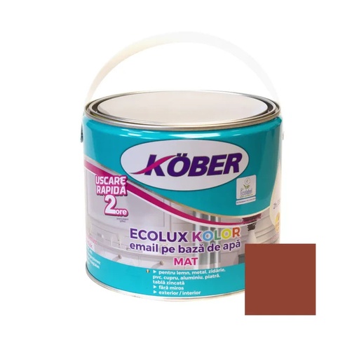 [v82750m-c2.5l] Vopsea pentru lemn / metal, Kober Ecolux Kolor, interior / exterior, pe baza de apa, mat, maro roscat, 2.5 L