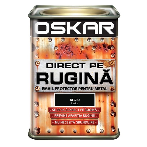 [19015] Vopsea alchidica Direct pe rugina Oskar, interior / exterior, negru lucios, 0.5 L