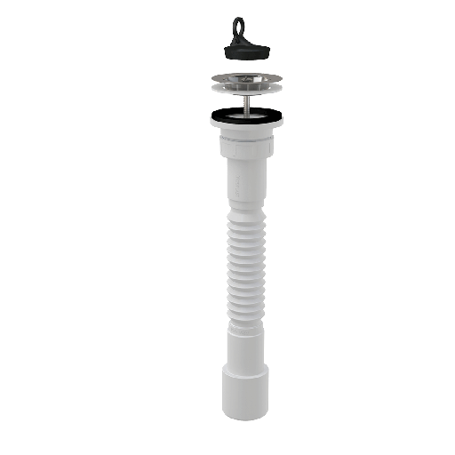 [a770+a33] Ţeavă flexibilă 6/4"×40/50, cu piuliţa plastic + Ventil chiuvetă 6/4" cu sită din oţel inoxidabil DN70 Alca Plast