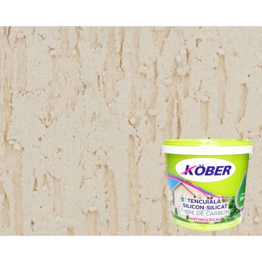 [KTE832015CC047-P25] Tencuiala decorativa cu fibra carbon Kober Profesional, 1.5 mm, structurata, aspect scoarta de copac, cafea crema, interior / exterior, 25 kg
