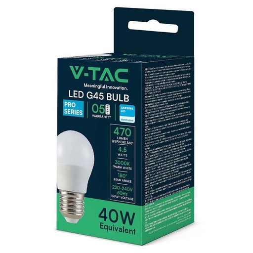 [sku-21174 ] BEC LED G45 E27 4.5W 3000K ALB CALD, CIP SAMSUNG V-tac