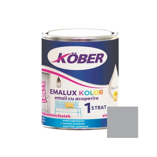[e547016-c0.75l] Vopsea alchidica pentru lemn / metal, Kober Emalux Kolor, interior / exterior,gri antracit, 0.75 L