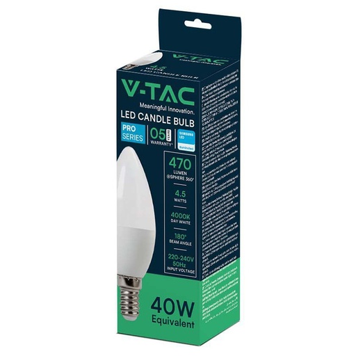 [sku-21172] BEC LED E14 C37 4.5W 4000K ALB NEUTRU, CIP SAMSUNG V-tac