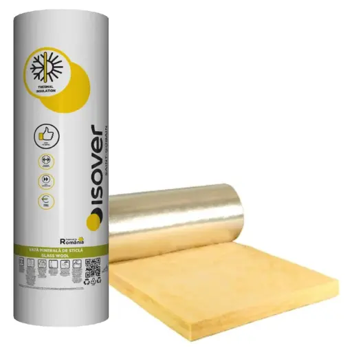 [1100006401] Vata minerala de sticla Domo Alu, caserata cu aluminiu, 7500x1200x100mm Λd=0,039 9mp/rola Isover