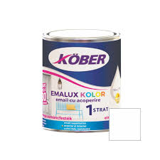 [e549016-c0.75l] Vopsea alchidica pentru lemn / metal, Kober Emalux Kolor, interior / exterior, alb trafic Ral9016, 0.75 L