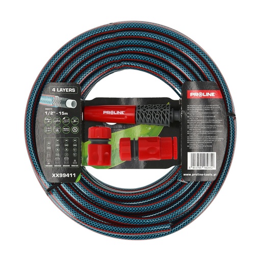 [XX99411] Furtun apa 4-strat 1/2" / 15m cu stropitor si accesorii Proline