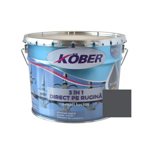 [e817016l-b10l] Vopsea alchidica pentru metal 3 in 1, interior/exterior, gri antracit, 10L Kober
