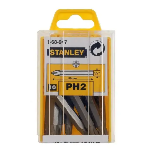 [1-68-947] Set 10 biti 1-68-947, 50mm, 1/4", PH2, fixare C6.3 Stanley