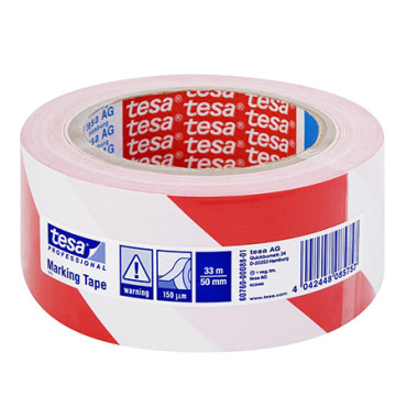 [T-60760-88] Banda adeziva marcare 50mm / 33m - rosu/alb Tesa