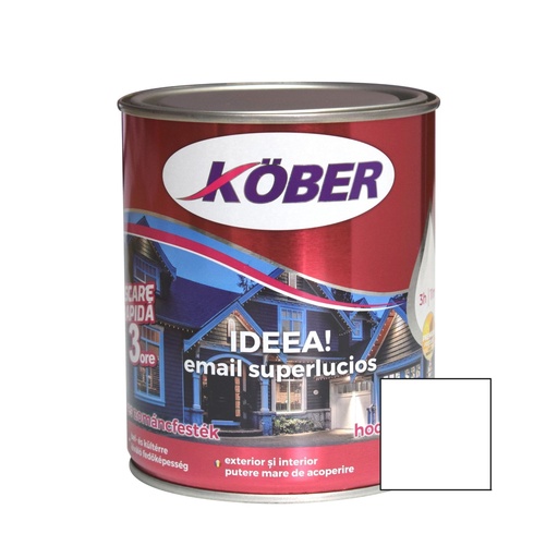 [e51101-c0.75l] Vopsea alchidica pentru lemn / metal, Kober Ideea, interior / exterior, alb, 0.75 L