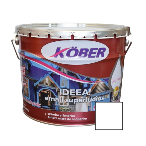 [e51101-b10l] Vopsea alchidica pentru lemn / metal, Kober Ideea, interior / exterior, alb, 10 L
