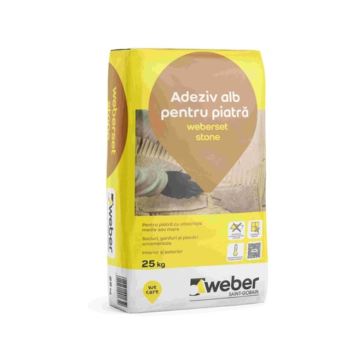 [5124] Weberset stone - Adeziv alb pentru piatră la interior și exterior, clasa C1T, sac hârtie 25 kg 48saci/pal
